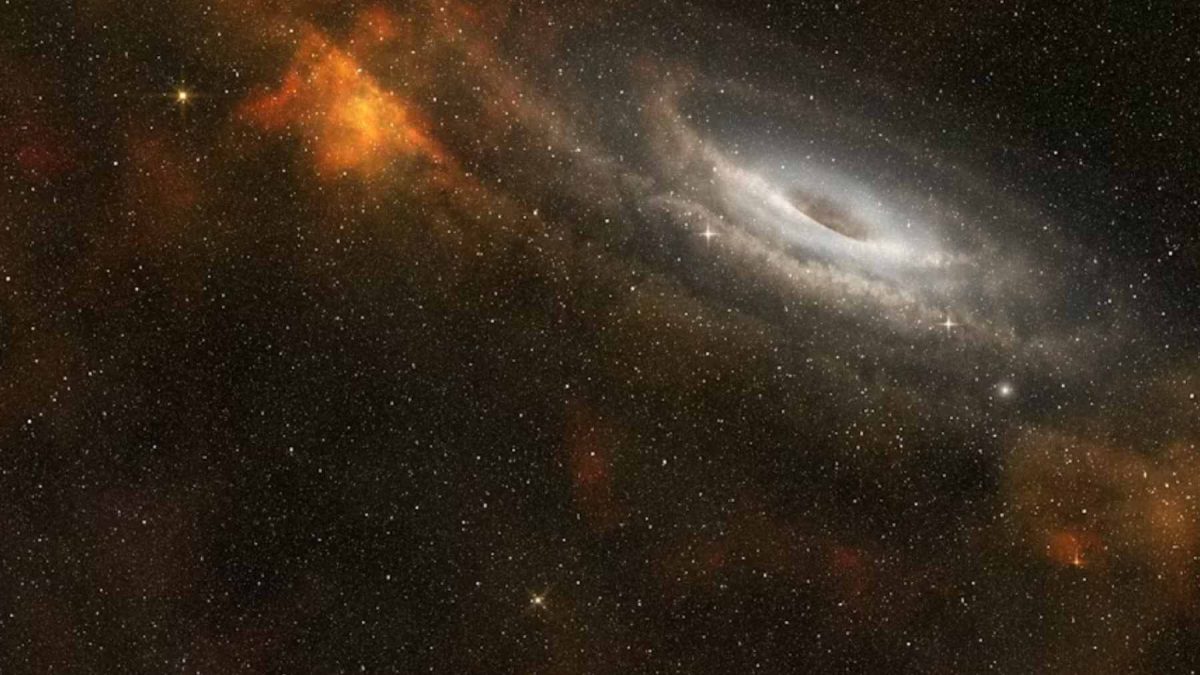 A scientific visualization of the GW231123 black hole merger, showing intense gravitational waves rippling outward from two massive, spinning cores.