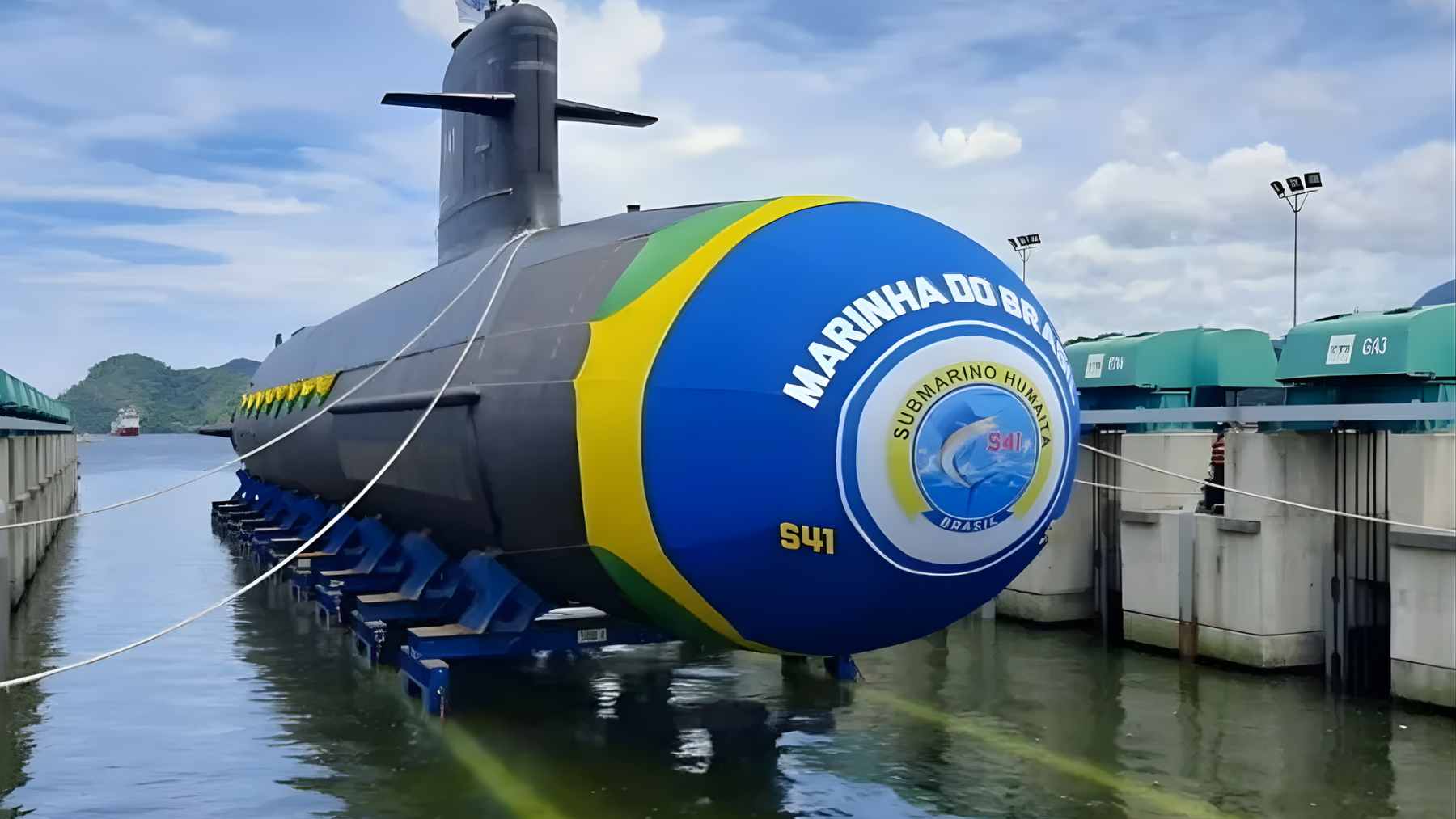 A conceptual rendering of the Brazilian Navy’s Álvaro Alberto nuclear-powered attack submarine under construction at the Itaguaí Naval Complex.