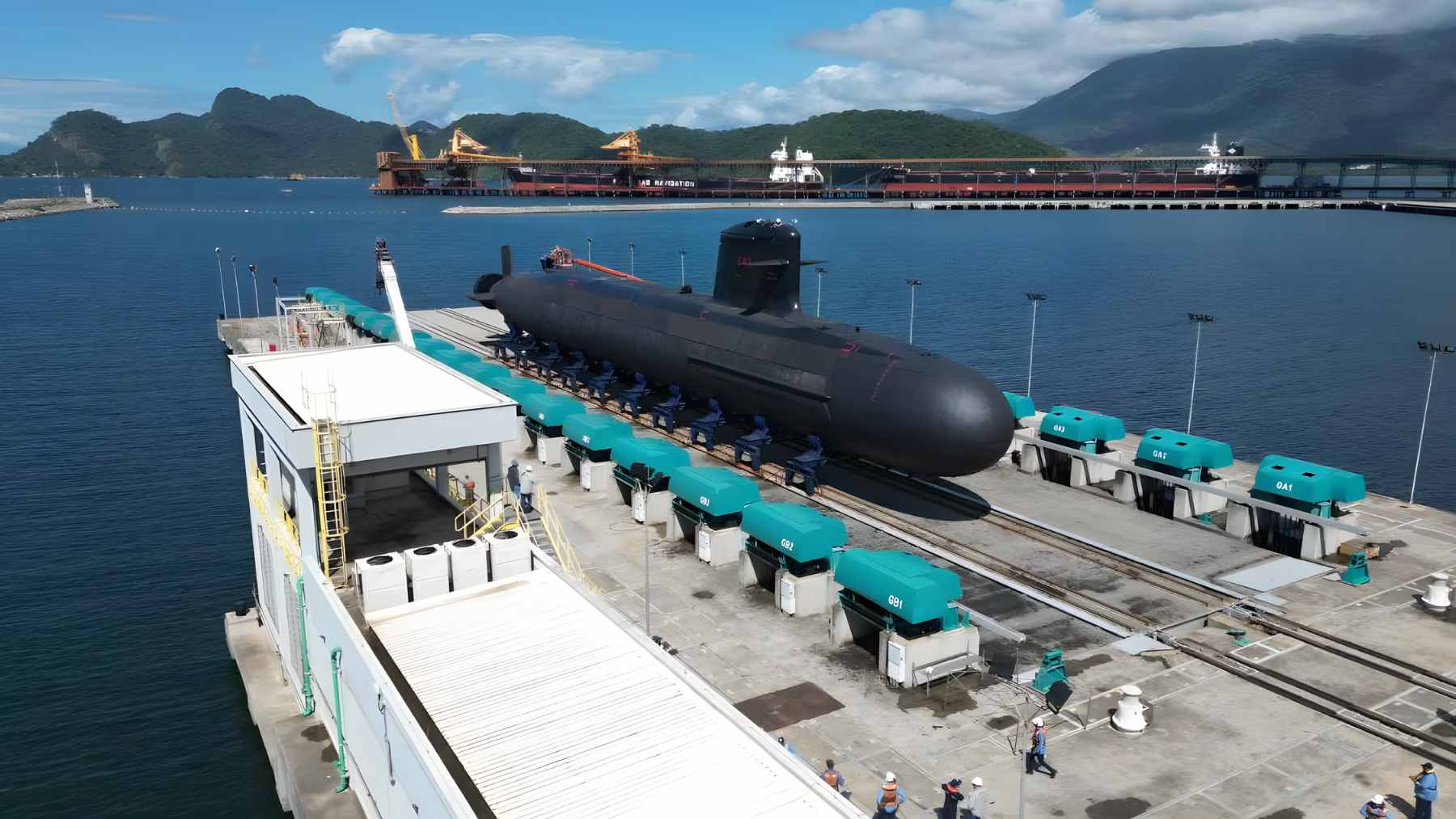 A conceptual rendering of the Brazilian Navy’s Álvaro Alberto nuclear-powered attack submarine under construction at the Itaguaí Naval Complex.