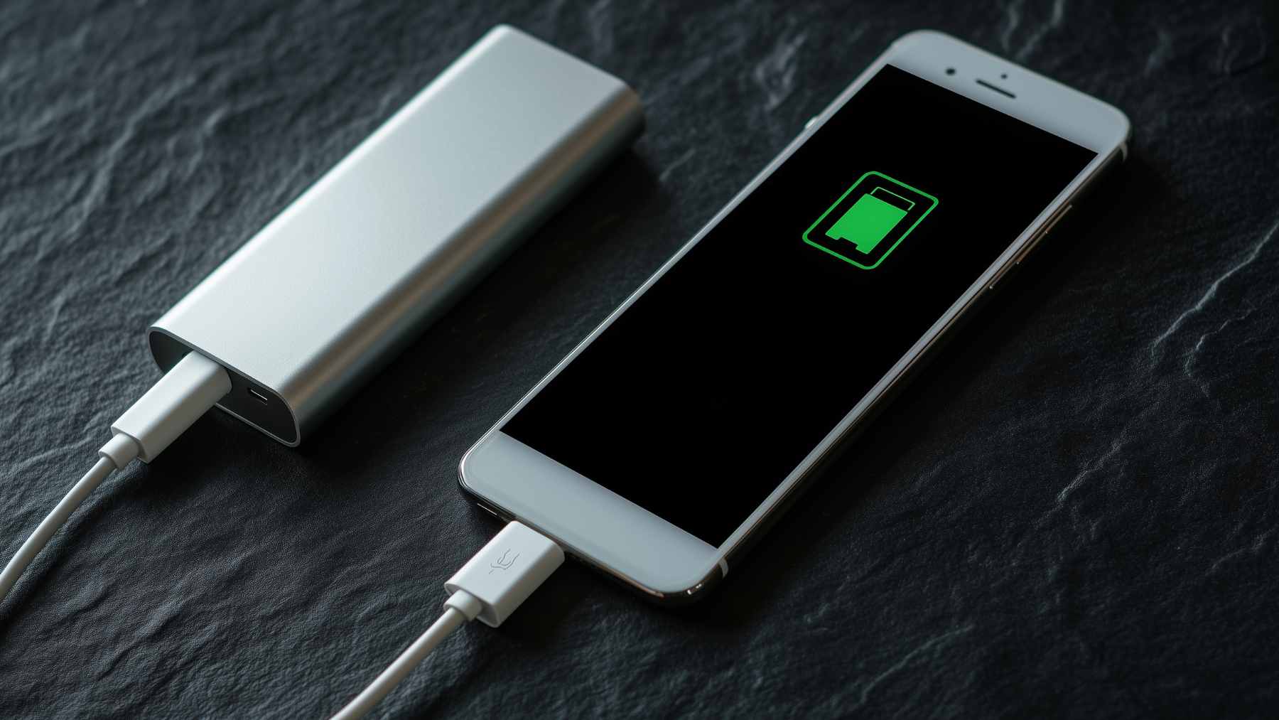 A person connecting a smartphone to a high-capacity portable power bank during a home power outage.