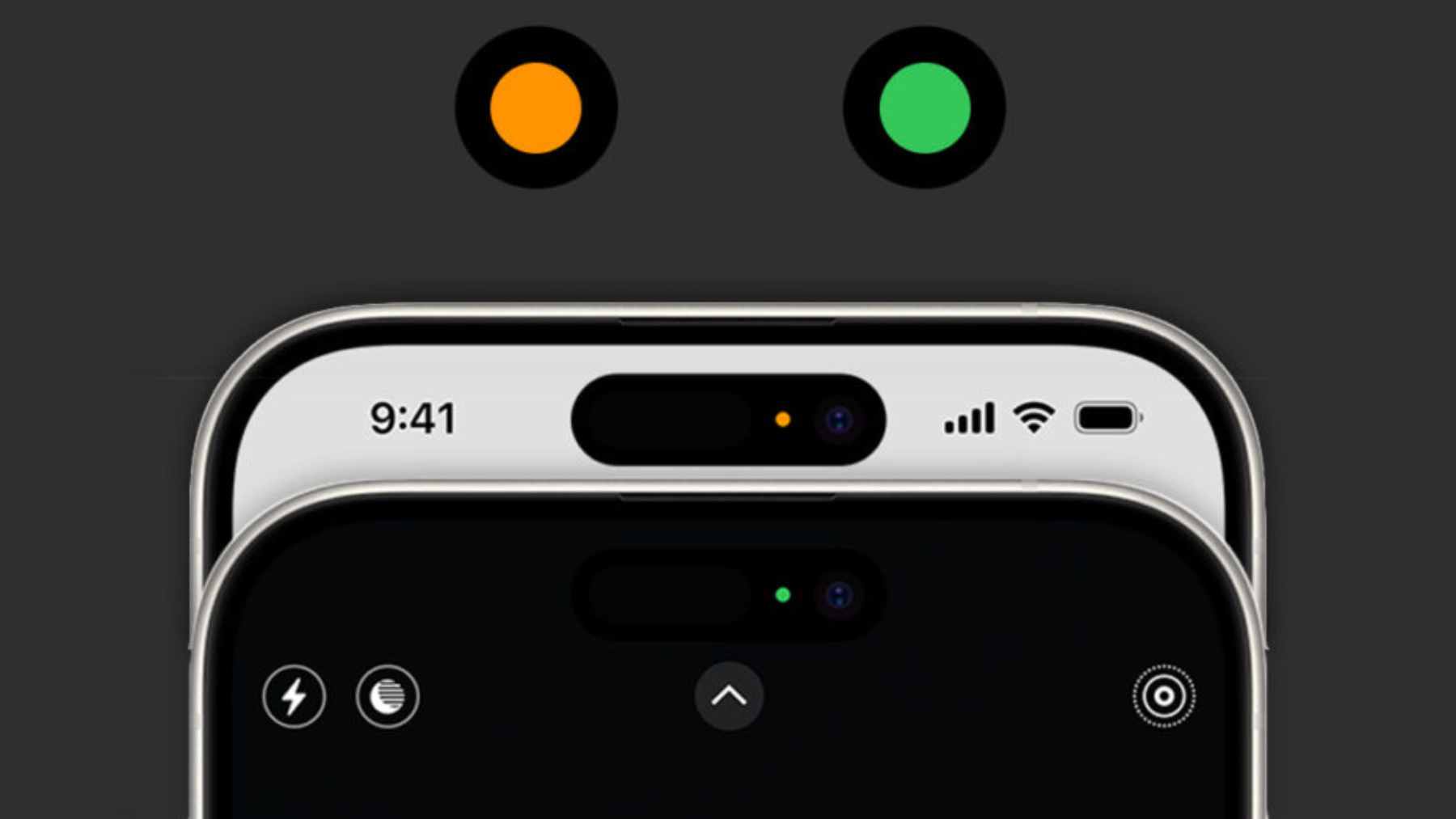 A close-up of a smartphone screen showing a green indicator dot in the top right corner of the status bar.