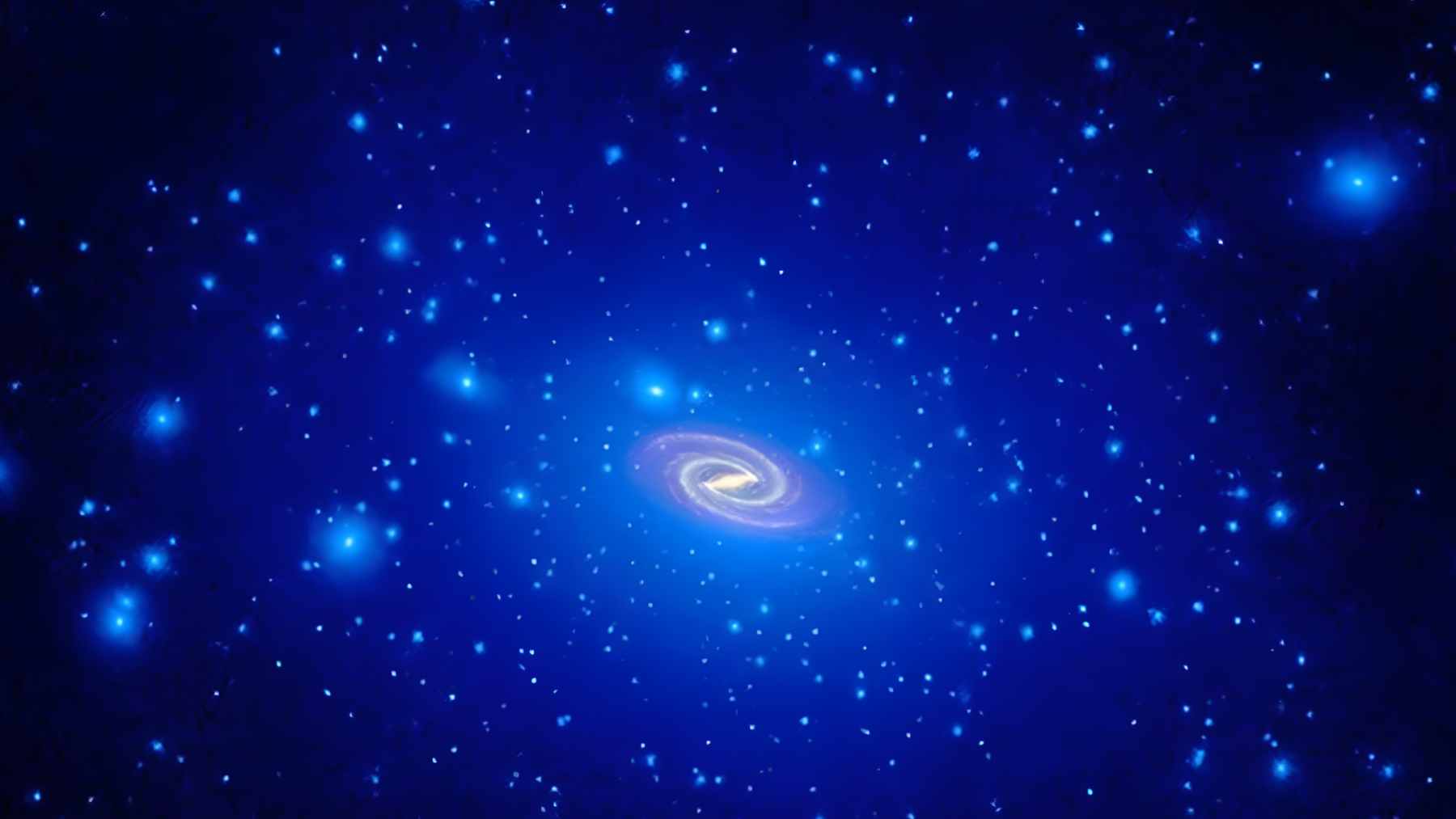 A composite image showing a radio wave detection of hydrogen gas (Cloud-9) overlaid on a seemingly empty black starfield captured by the Hubble Space Telescope.