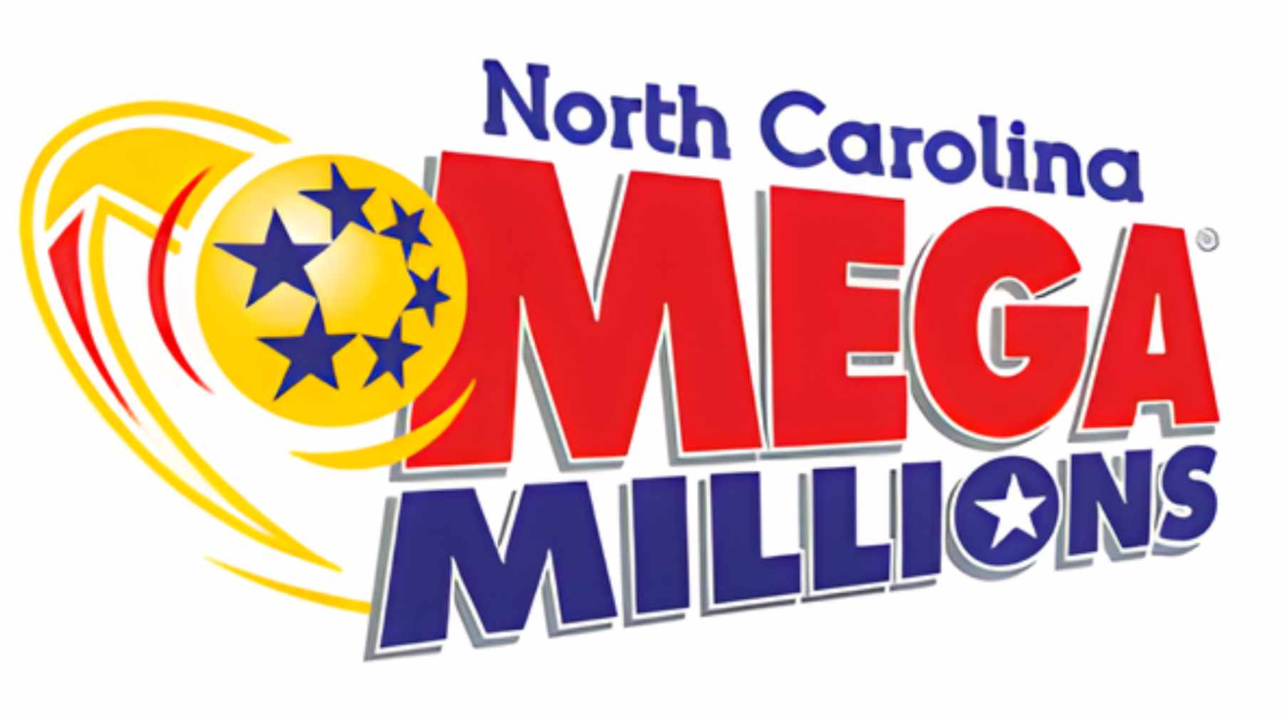 A close-up of a North Carolina Mega Millions lottery ticket held by a man in front of a lottery claim office.
