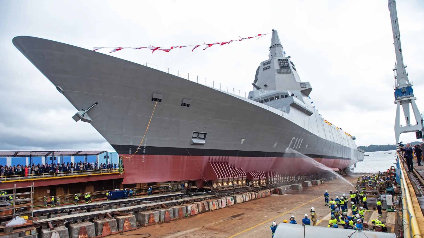 Aerial view of Rota Naval Base in Spain, showing construction at Piers 2 and 4 to accommodate the new Bonifaz-class F-110 frigates.