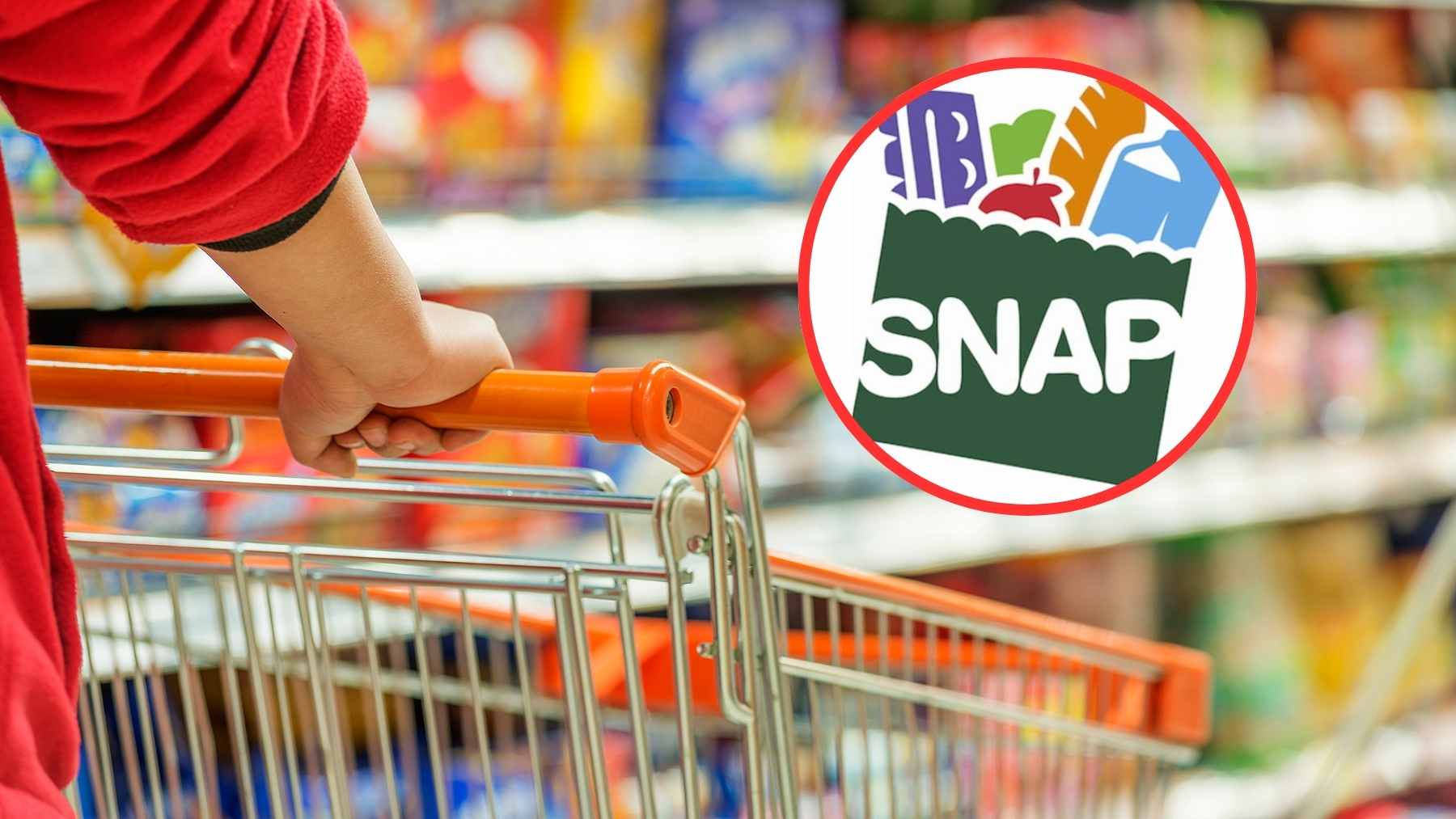 A close-up of a hand holding an EBT card at a grocery store checkout, representing the federal Supplemental Nutrition Assistance Program.