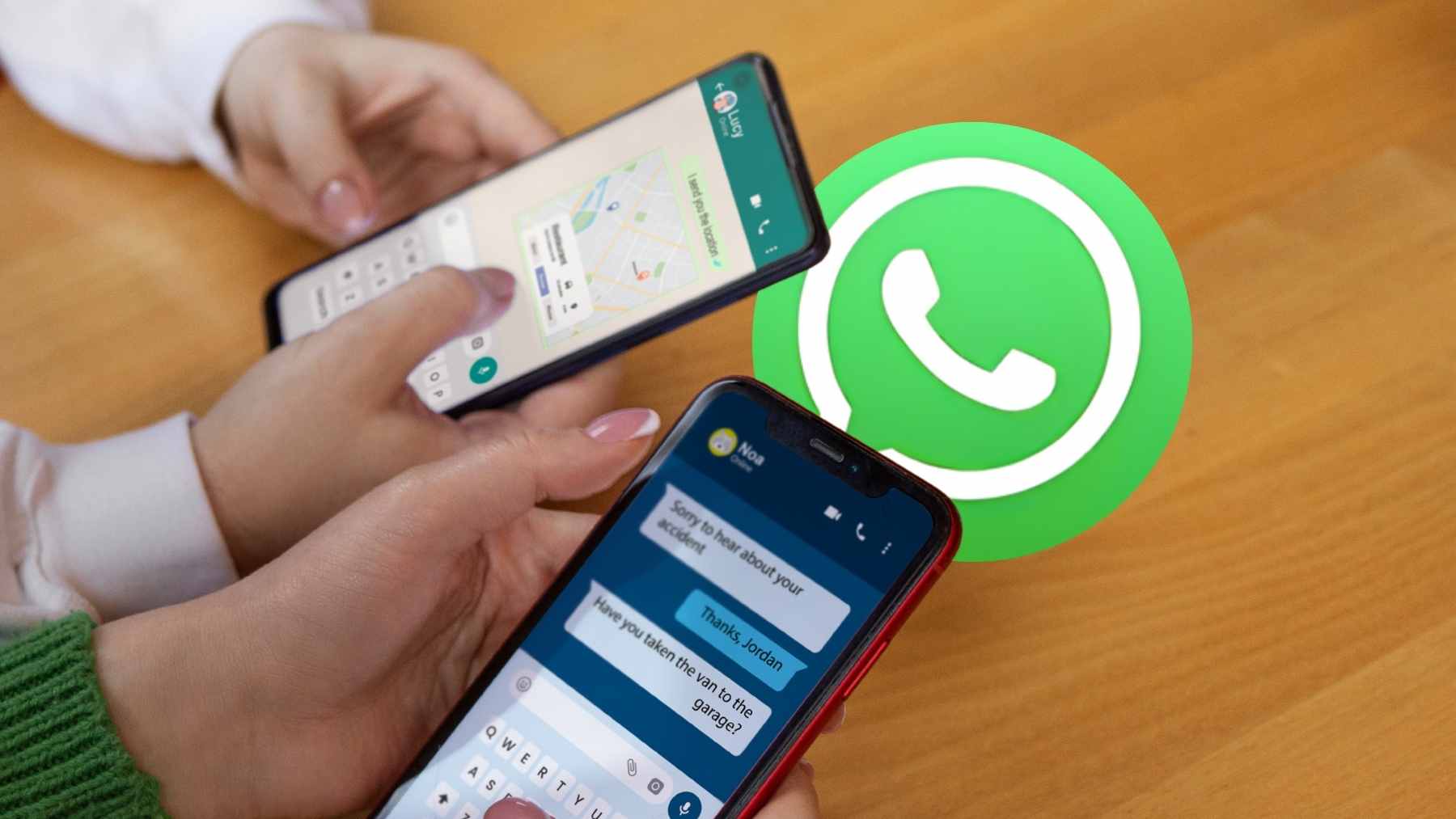 A smartphone screen showing the WhatsApp interface with the glowing blue Meta AI circle icon integrated into the search bar and chat list.